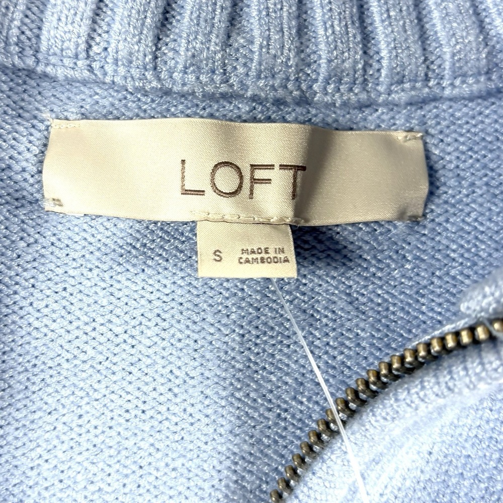 Loft Ribbed 1/4 Zip Collar Sweater Small Blue Retail $69.50 NWT